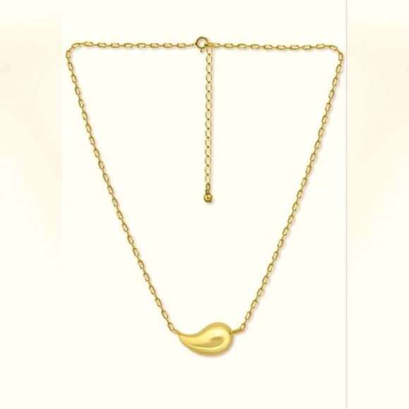 Teardrop Paperclip Chain 18" Pendant Necklace, 18k Gold Over Silver - Picture 3 of 4